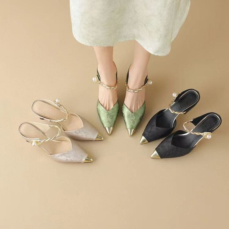 Dame Slingback Pumps med glitrende rem og elegant blokhæl Stilla