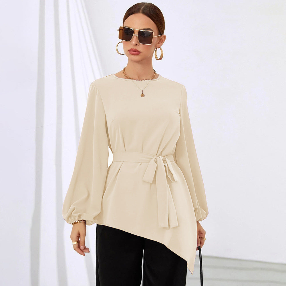 Kvindernes asymmetrisk bluse skjorte med taljebælte Stilla