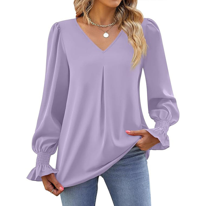 Dame elegant bluse med puffærmer Stilla