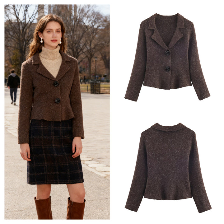 Damerne mode strikket blazer med elegante revers Stilla