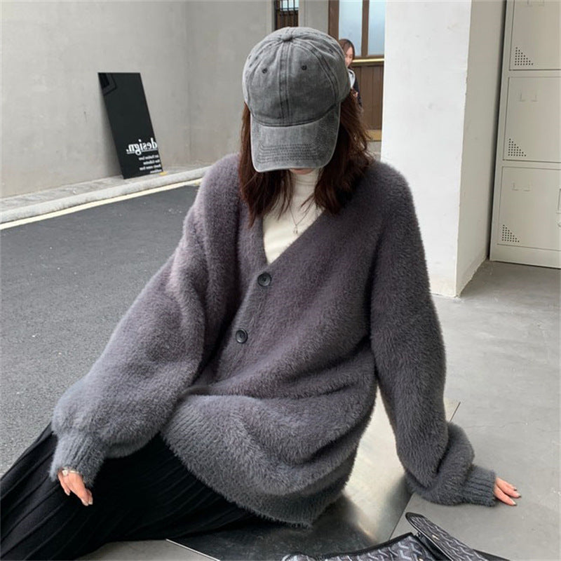 Femme Luksuriøs Fuzzy Strik cardigan Stilla