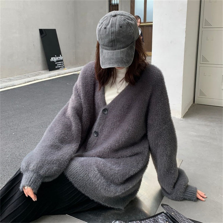 Femme Luksuriøs Fuzzy Strik cardigan Stilla