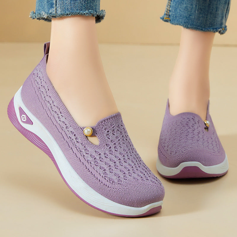Femme Komfortable Slip-On Vandresko med Åndbart Strikdesign Stilla