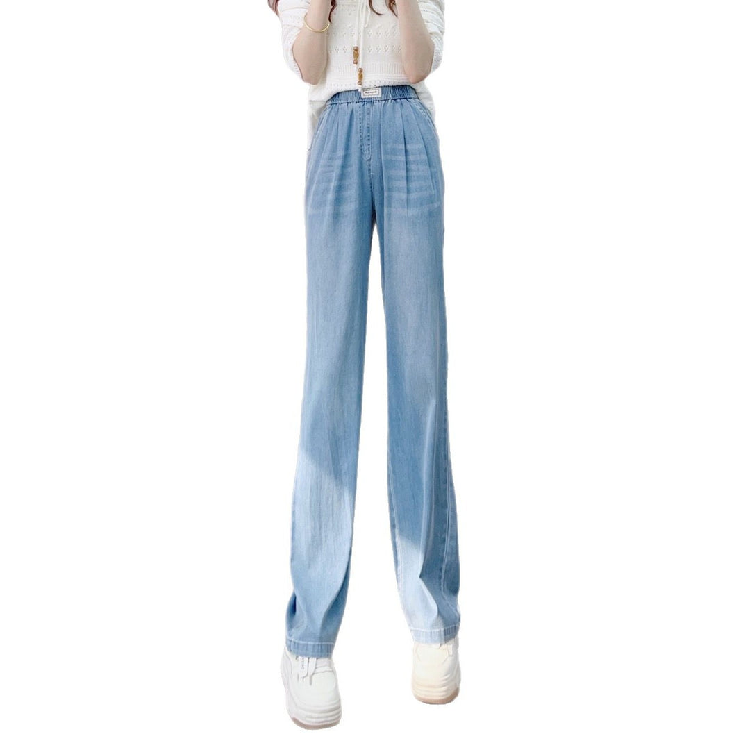 Dame Bred High-Waist Jeans med elegante folder og elastisk talje Stilla
