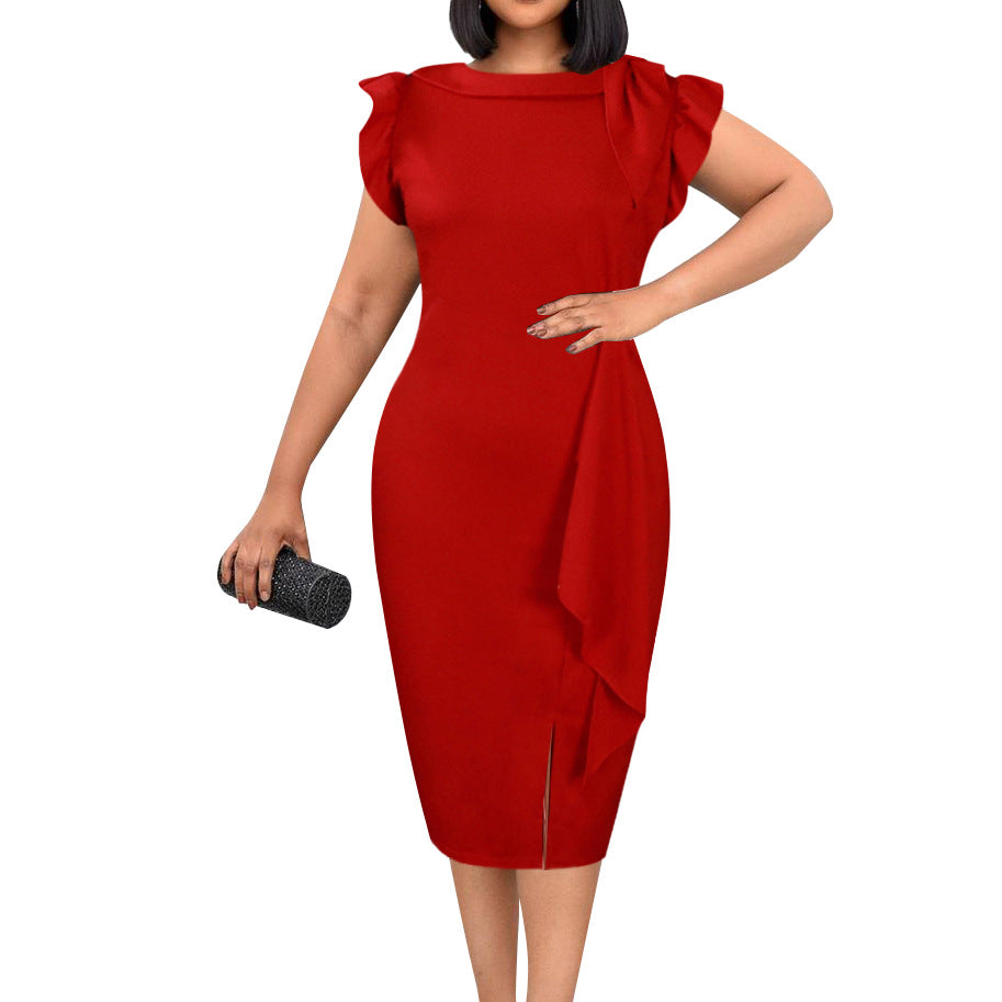 Dame pencil dress med dekorative flæser og elegant split Stilla
