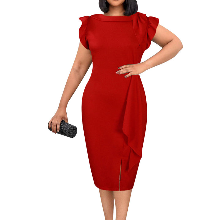 Dame pencil dress med dekorative flæser og elegant split Stilla
