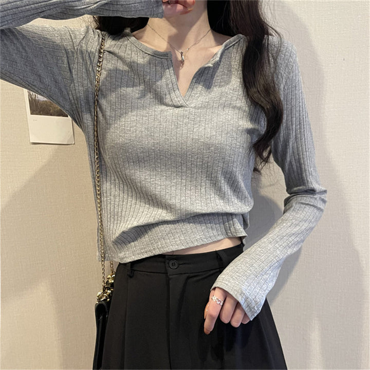 Femme Ribbet Langærmet Henley-Top Stilla