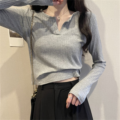 Femme Ribbet Langærmet Henley-Top Stilla
