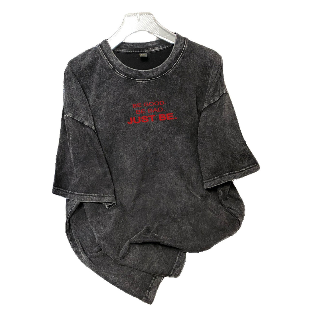 Damer afslappet oversized T-shirt med kreativ tekst og struktureret bomuldsstof Stilla