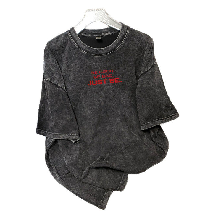 Damer afslappet oversized T-shirt med kreativ tekst og struktureret bomuldsstof Stilla