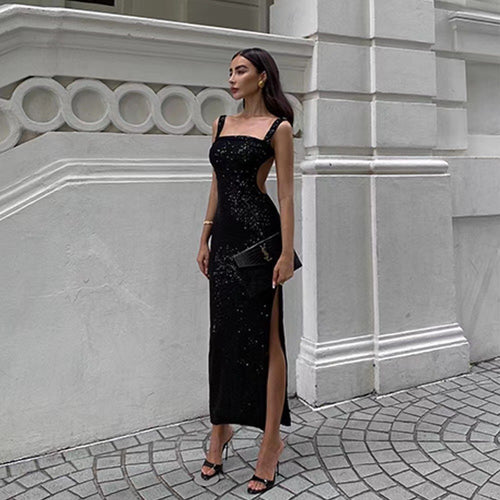Dame Pailletter-Maxi-Kjole med elegant silhuet og raffinerede draperingseffekter Stilla