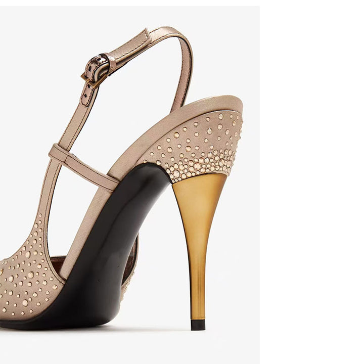 Dame Slingback Spidse Tå Hæle med Krystal Dekorationer  Stilla