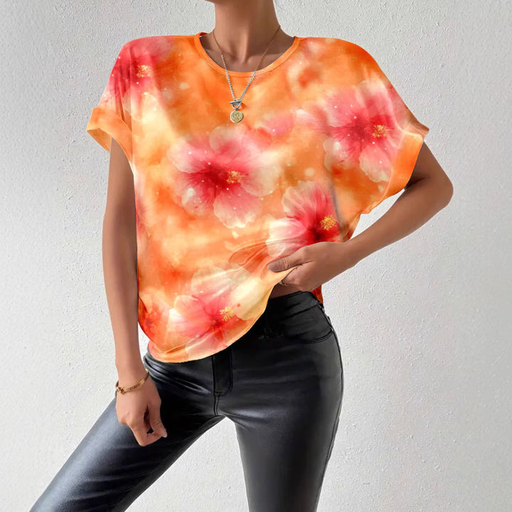 Dame fritidstrøje med blomstret design og elastiske ærmer Stilla