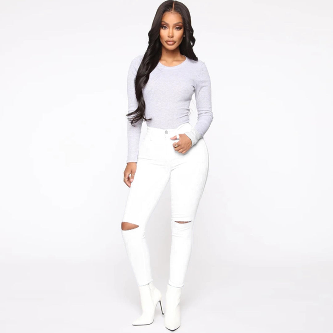 Damehøj talje skinny jeans med destroyed detaljer og stræk komfort Stilla
