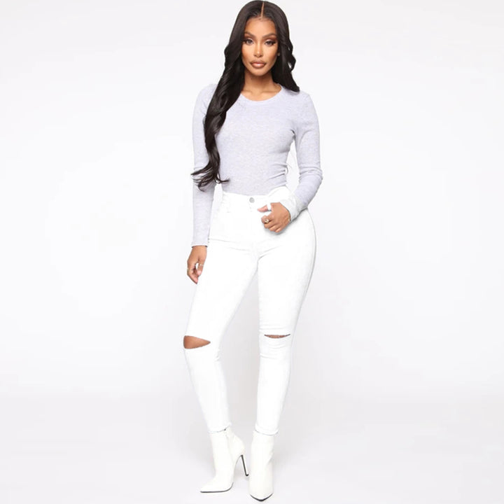 Damehøj talje skinny jeans med destroyed detaljer og stræk komfort Stilla