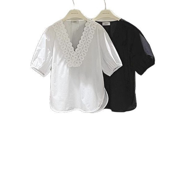 Dame let bluse top med elegant broderi Stilla