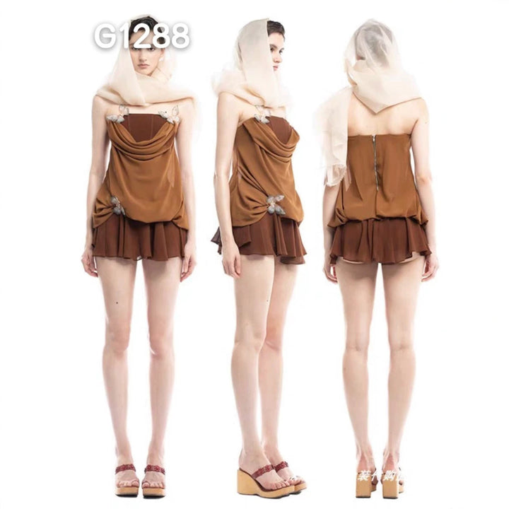 Dame Elegant Corsage-Bluse med transparente ærmer Skovae
