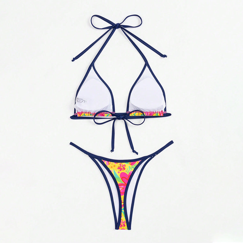 Dame Triangle-Bikini med farverigt blomsterdesign og justerbare bindebånd Stilla