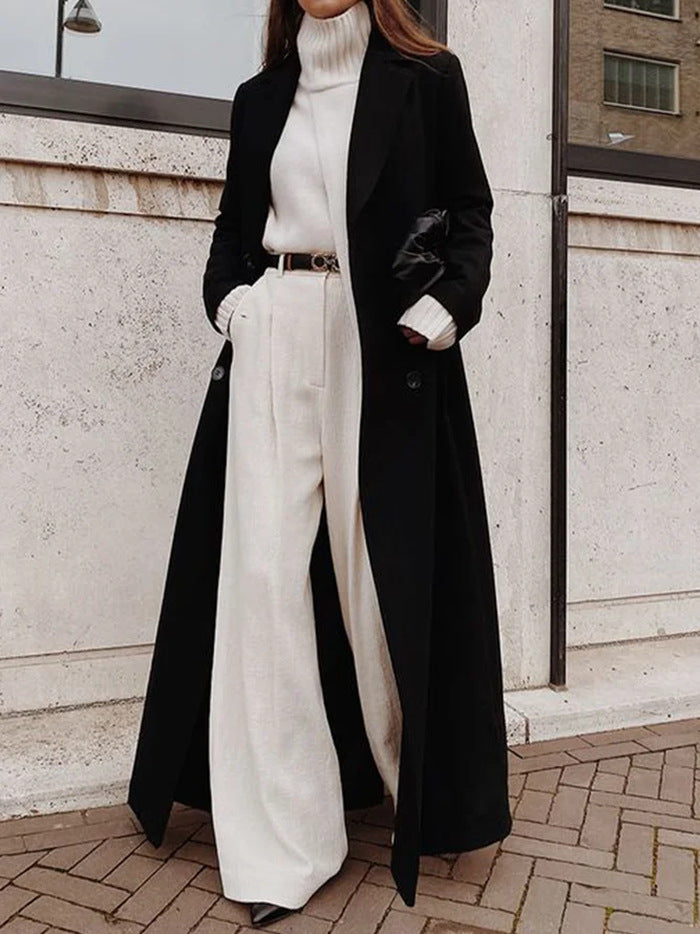 Dame klassisk Maxi-frakke med elegante folder og lommer Stilla