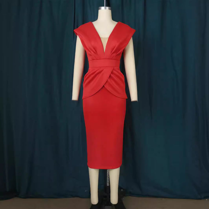 Dame Midi-Kjole med elegant draperingsdesign Skovae