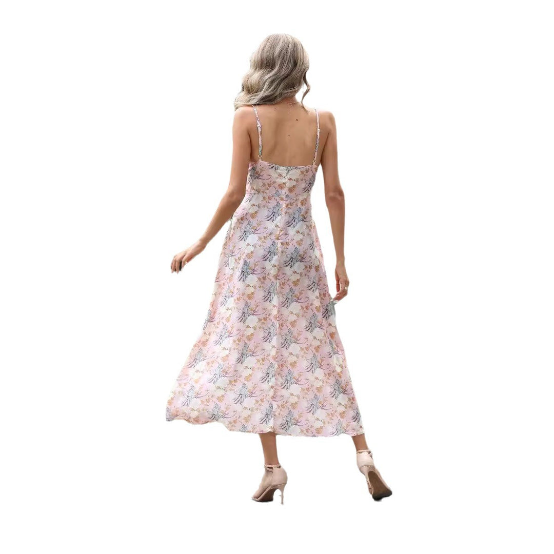 Dame Floral Print Maxikjole med Krawatten-Frontdetalje Stilla