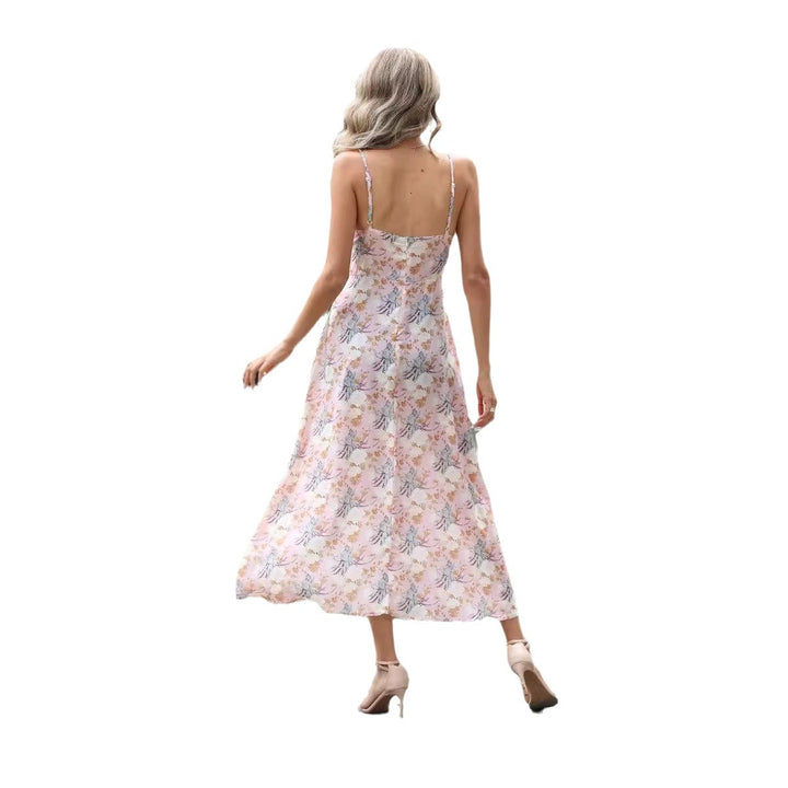 Dame Floral Print Maxikjole med Krawatten-Frontdetalje Stilla