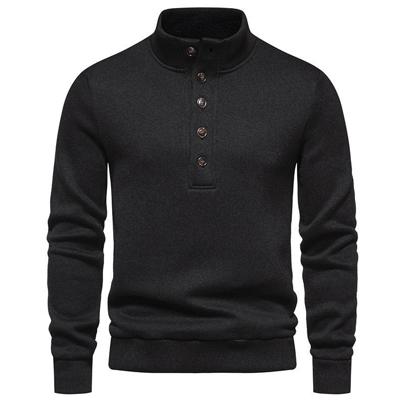 Herrer fleece-pullover med knappelig ståkrave og praktiske lommer Stilla