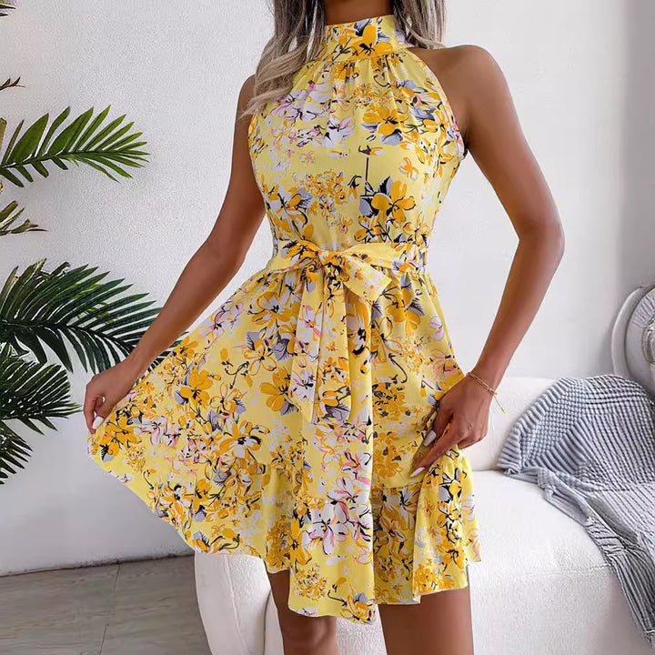 Dame Floral Halterneck Wrap Mini Kjole Stilla