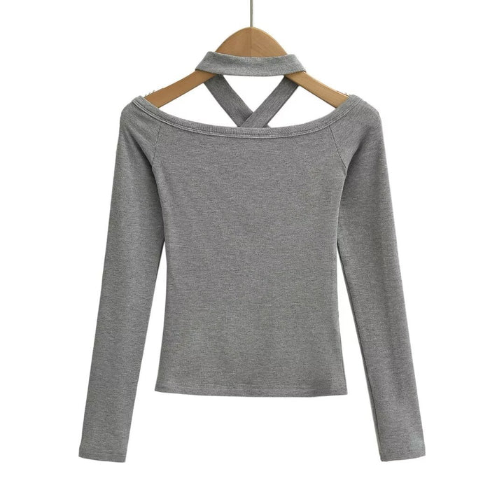 Dame Langærmet Overdel med mode Off-Shoulder Design og justerbar Krave Stilla