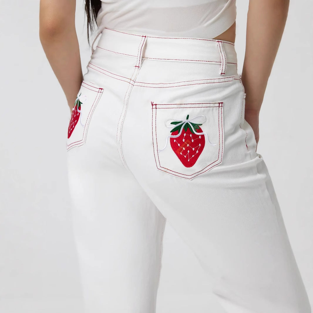 Dame elegante jeans med frugtagtig broderi Stilla