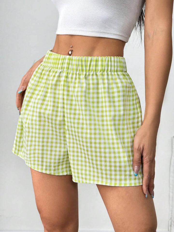 Dame luftige Karoshorts med elastisk talje og sidelommer Skovae