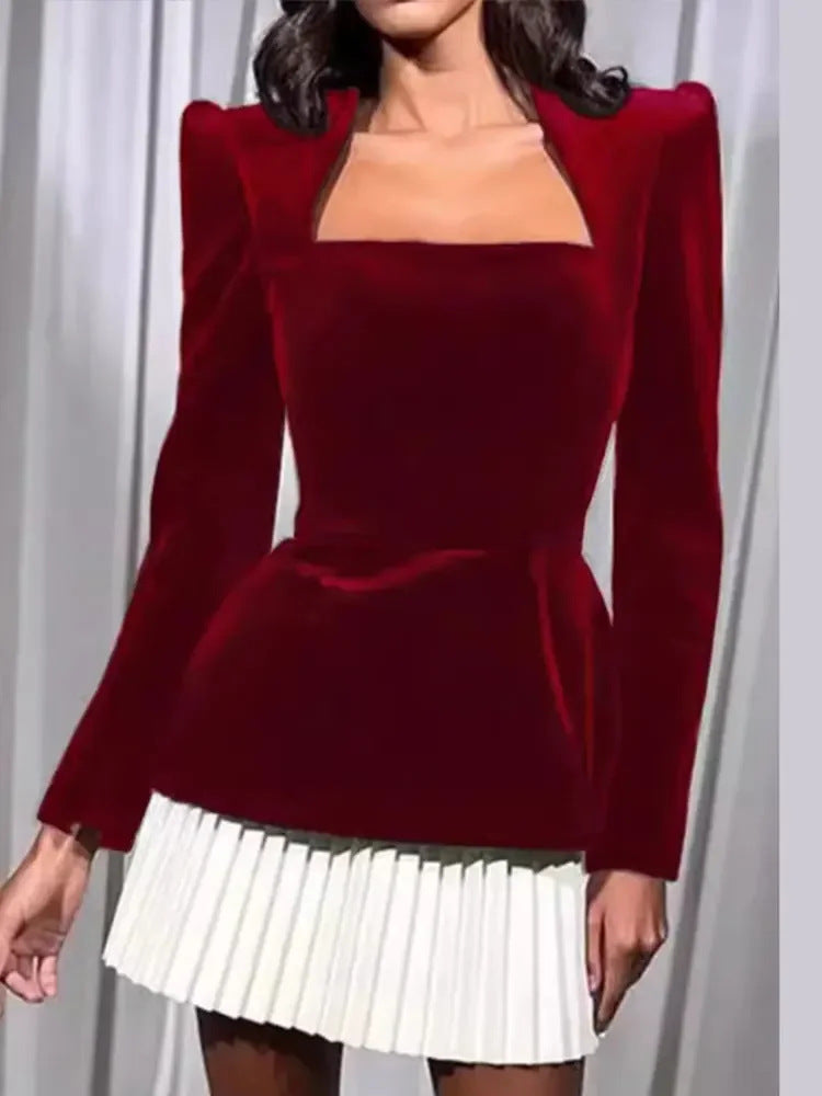 Damer Elegant Velour Kjole med Usædvanlig Snit og Puff Ærmer Stilla