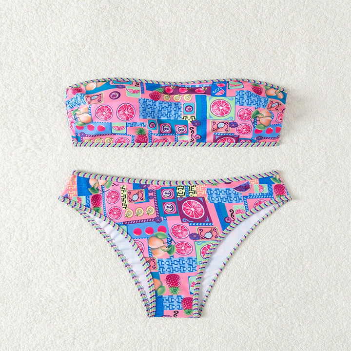 Dame Bikini-sæt med bandeau top og høj benudskæring Skovae
