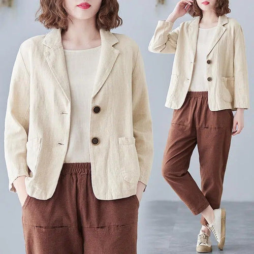Kvinders afslappede linned blazer med stilfulde kontrastknapper Stilla