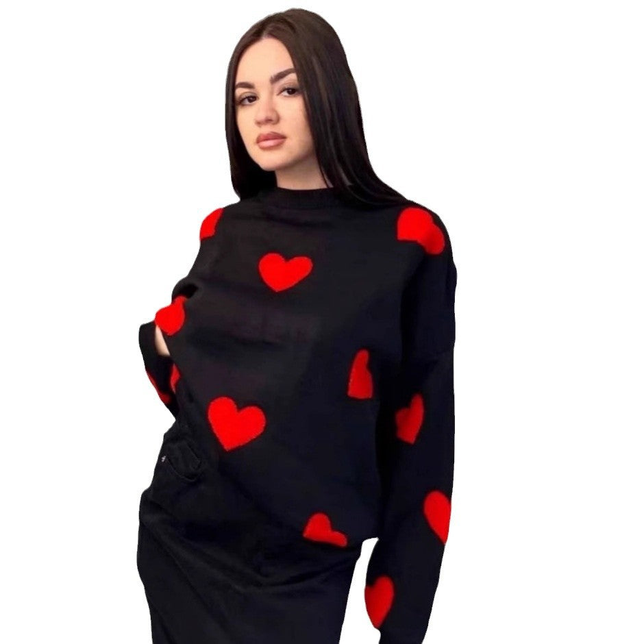Dame hyggelig sweater med hjerteformede applikationer og bred pasform Stilla
