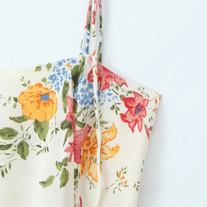 Dame Floral Print Maxikjole med justerbare bindebånd Stilla