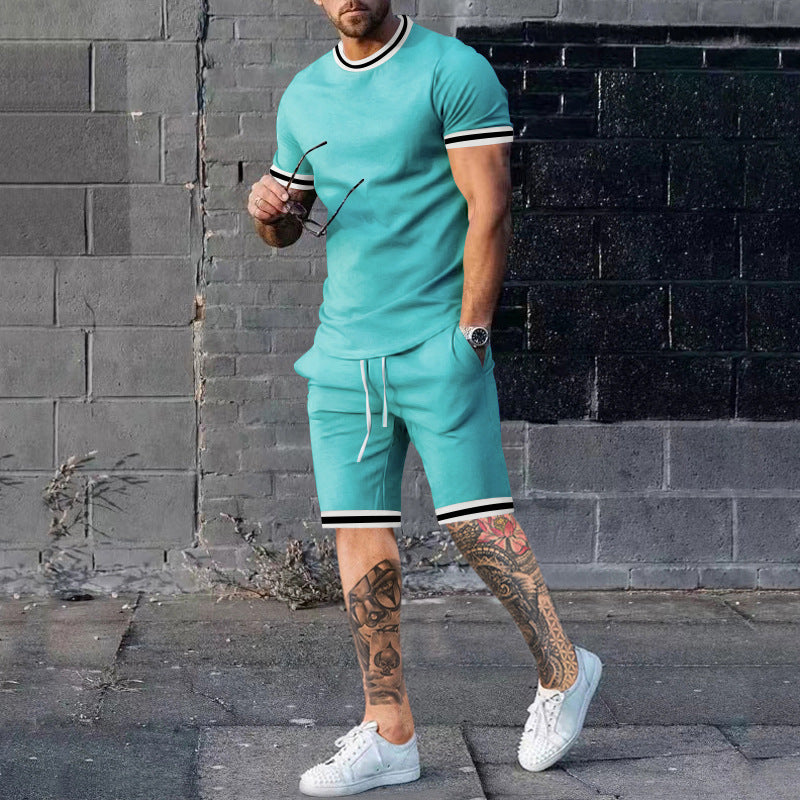 Herre Kortærmet Fritids-Outfit med sporty Kontrastdetaljer Stilla