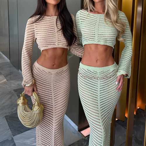 Dame Crop-Top og Maxi-Nederdel Sæt Skovae