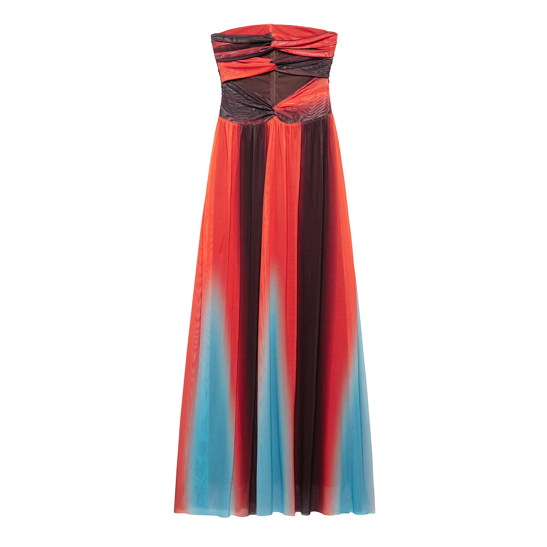Dame Strapless Maxikjole med snoet overdel og farvegradient Stilla