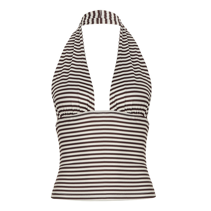 Dame Bikinitop med justerbar halterneck og trendy stribemønster Skovae