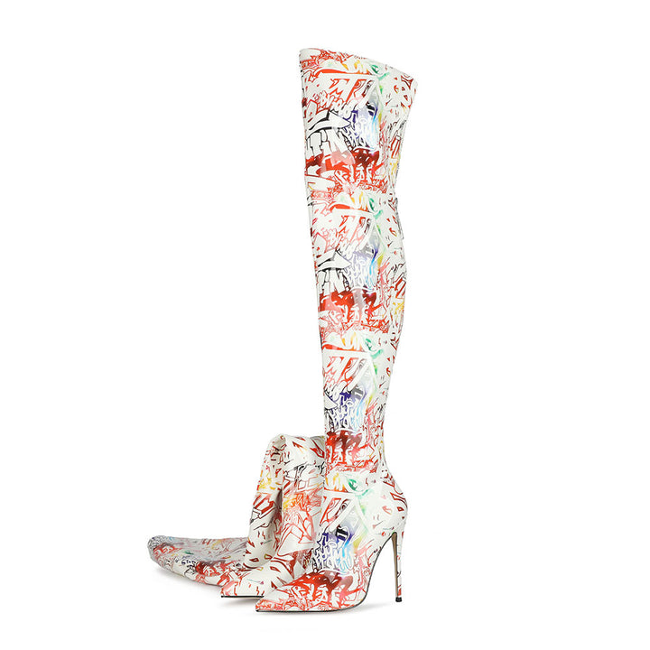 Femme Over-the-Knee Grafiktryk Stiletto Støvler Stilla