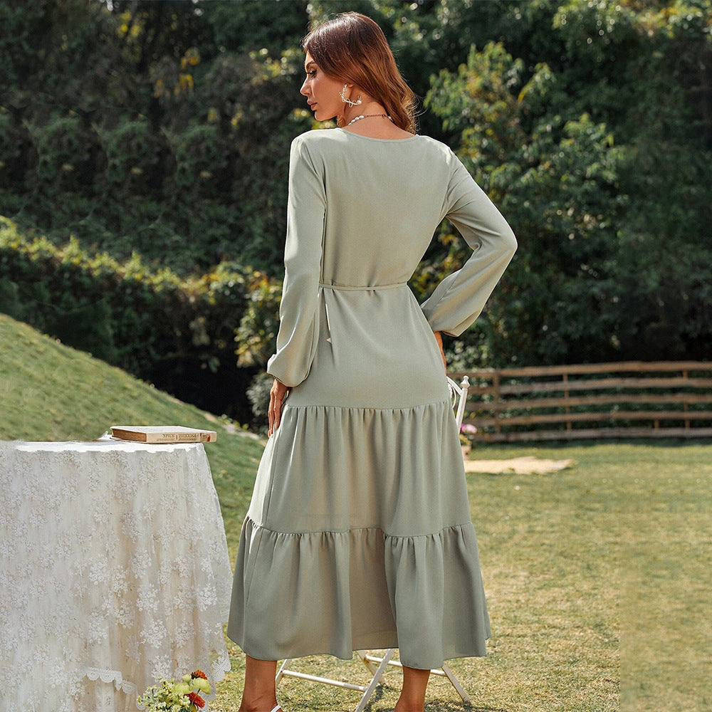Stilla | Feminin Rynket Kant Flydende Mid-Length Kjole