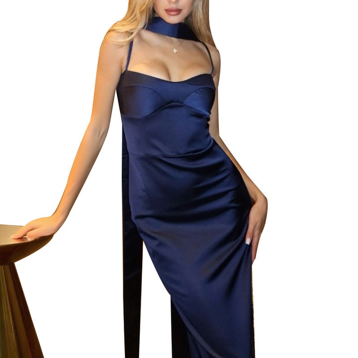 Kvinders elegante satin maxi kjole med dyb slids og fashionable spaghetti stropper Stilla