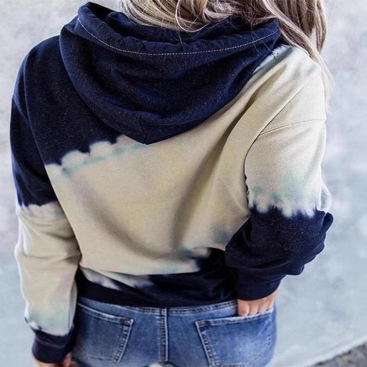 Dame løs hoodie med dybere krave og unikt batikdesign Stilla