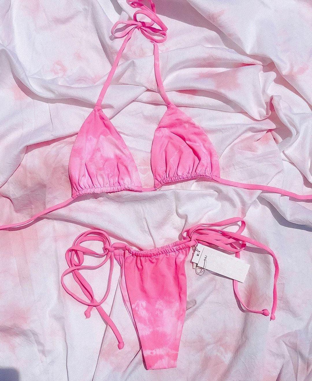Dame triangel-bikini med trendy dip-dye-effekt og justerbare bånd Stilla