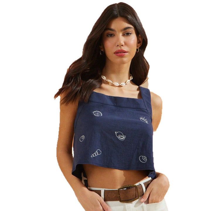 Dame Crop-top med maritime motiver lavet af kvalitetsbomuld Skovae
