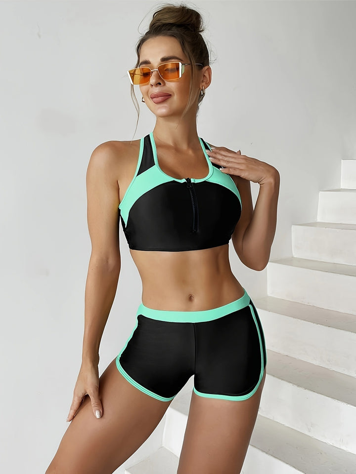 Dame sport-bikini-sæt med moderne lynlås og korte bukser Stilla