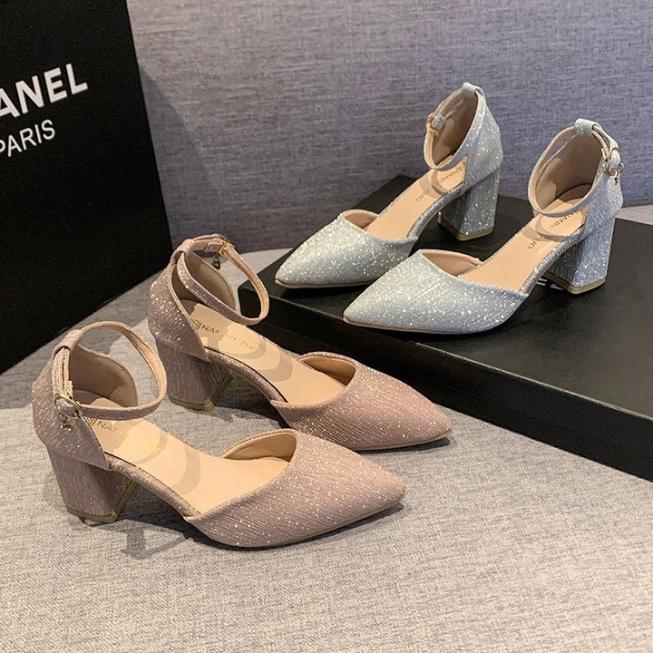 Dame Elegante Pumps med skinnende overflade og blokeret hæl Stilla