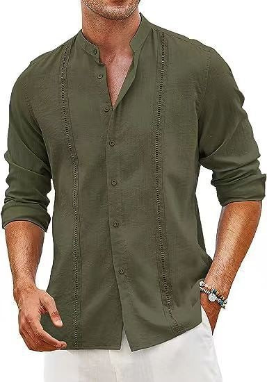 Herren linned shirt med moderne stående krave og elegant knapdesign Stilla