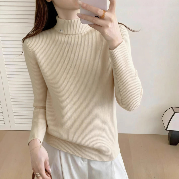 Kvindernes høj kvalitet ribbet sweater med stående krave Stilla